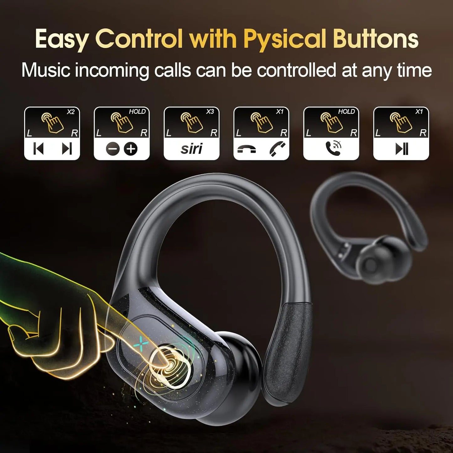 TWS Sports Earbuds Bluetooth 5.4 HIFI Bass Wireless Headphones LED Touch Hands-free Earphone Noise Cancelling Waterproof Headset