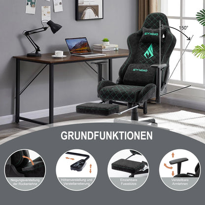 Symino Gaming Chair with Footrest, Racing Chair Design PC Chair, Vintage PU Leather, Ergonomic Office Chair