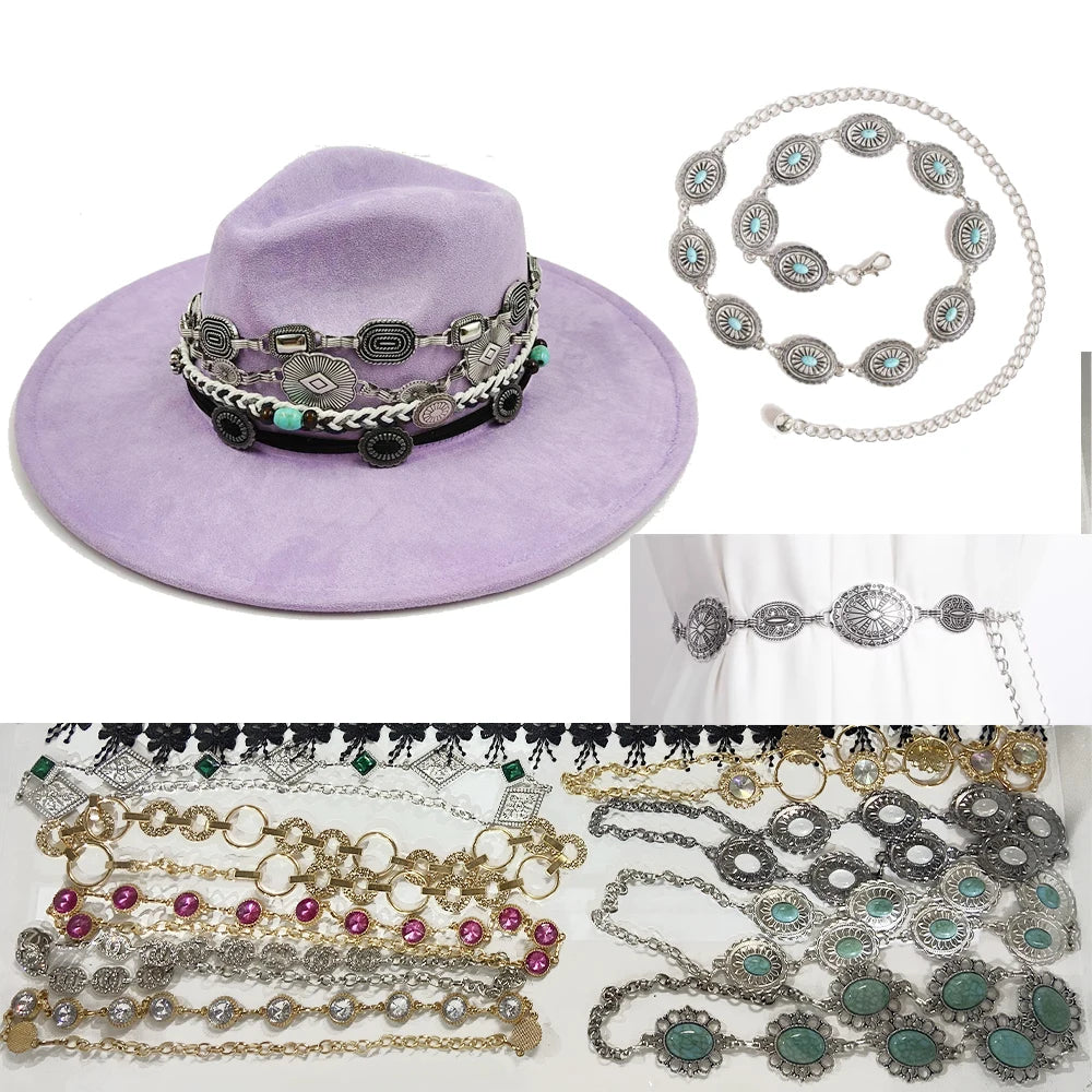 Fashion Retro Metal Accessories Fedora Belt Accessories Men Women Hats Straw Hat Accessories Belt Chain Decoration