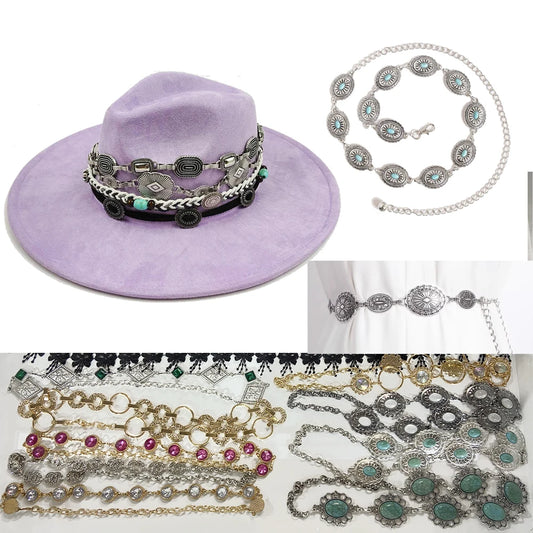 Fashion Retro Metal Accessories Fedora Belt Accessories Men Women Hats Straw Hat Accessories Belt Chain Decoration