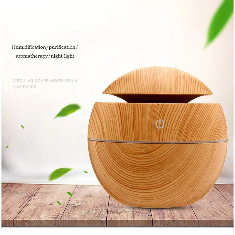 130ML Air Humidifier Ultrasonic USB Aroma Diffuser Wood Grain LED Night Light Electric Essential Oil Diffuser Aromatherapy Home