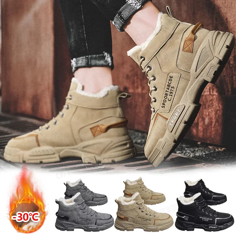 New Boots Men Winter Fashion Plush Shoes Snow Boots Male Casual Outdoor Sneakers Lace Up Warm Shoes Non Slip Ankle Boots Male