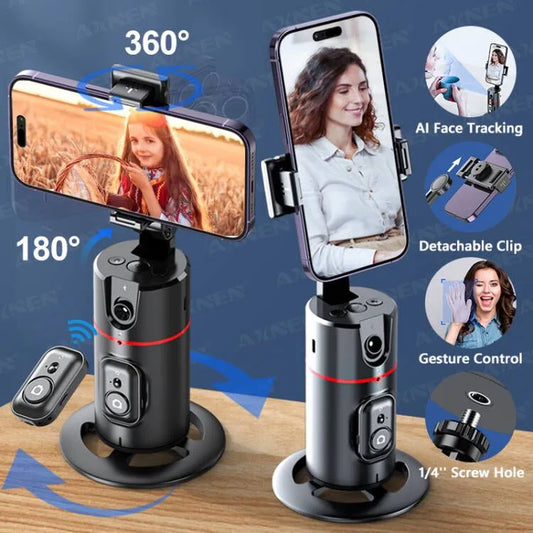 P02 360 Rotation Gimbal Stabilizer, Follow-up Selfie Desktop Face Tracking Gimbal for Tiktok Smartphone Live,with Remote Shutter