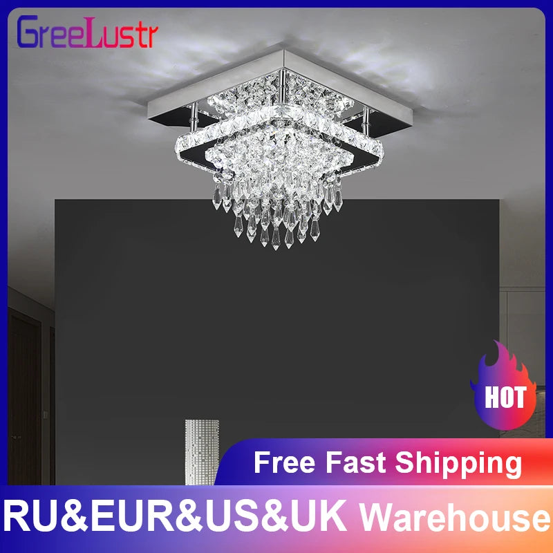 Crystal LED Ceiling Lamps K9 Living Room Stainless Steel Chandelier Luminaire For Hallway Aisle Plafon Lustres Lighting Fixtures