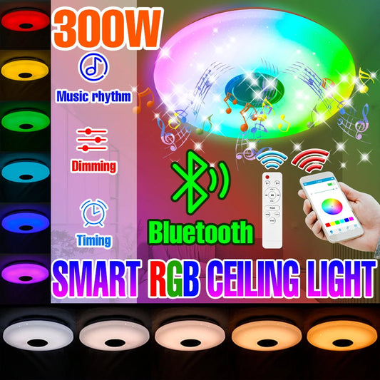 LED Smart Ceiling Light Changeable RGB Lamp Bedroom Night Light Bluetooth Control Dimmable Hanging Lamps For Ceiling Chandelier