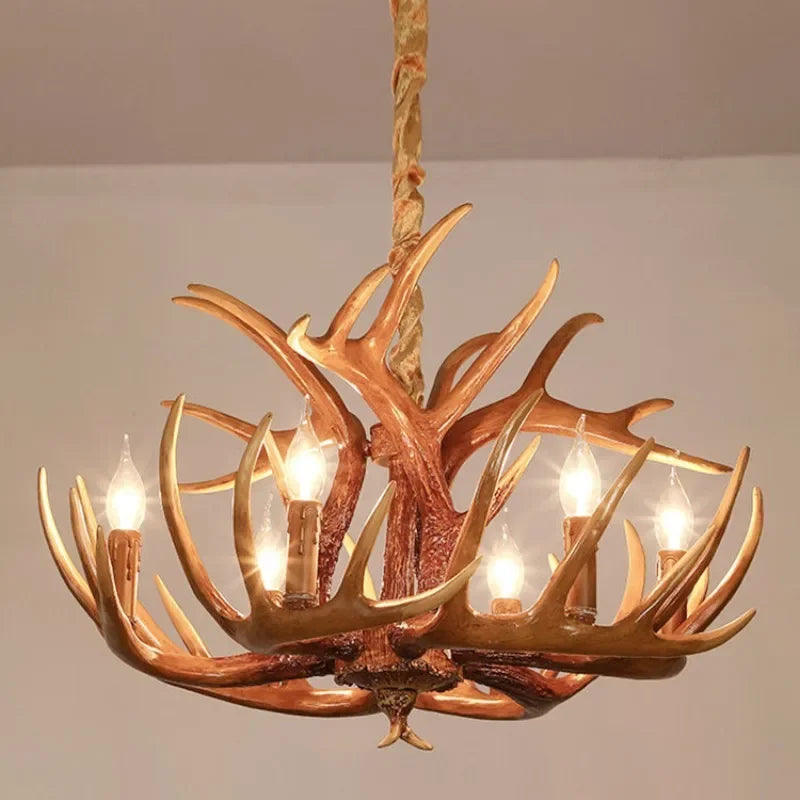 Retro Resin Antler Led Chandelier Restaurant Room Desks Loft Ceiling Pendant Lights Home Decoration Accessories Light Fixture