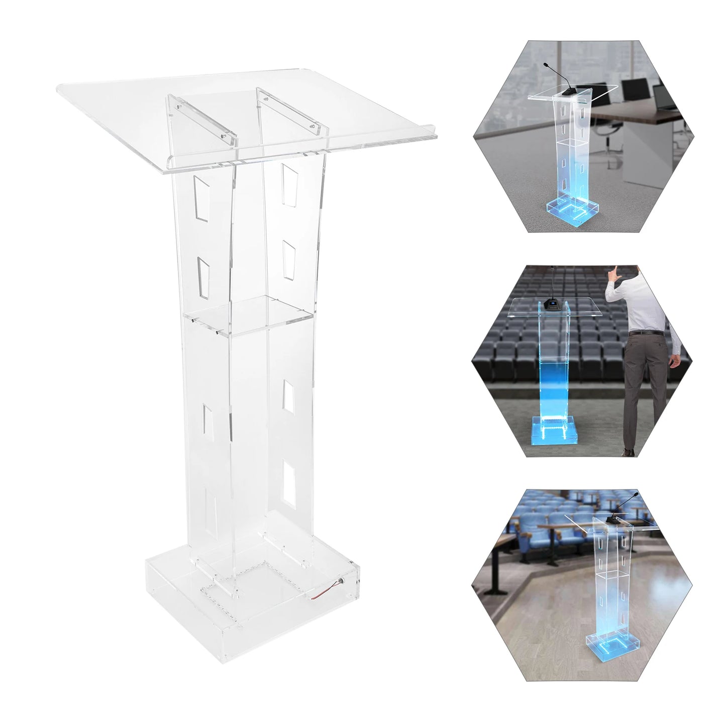 23.62 X 15.74in Acrylic Podium Clear Stand Desk with LED Light for Church Office