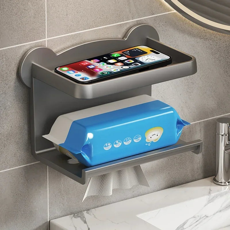 Toilet Paper Holder Stand Wall-Mounted Toilet Paper Dispenser Kitchen Bathroom Storage Rack For Tissue Box Shelf Phone Holder