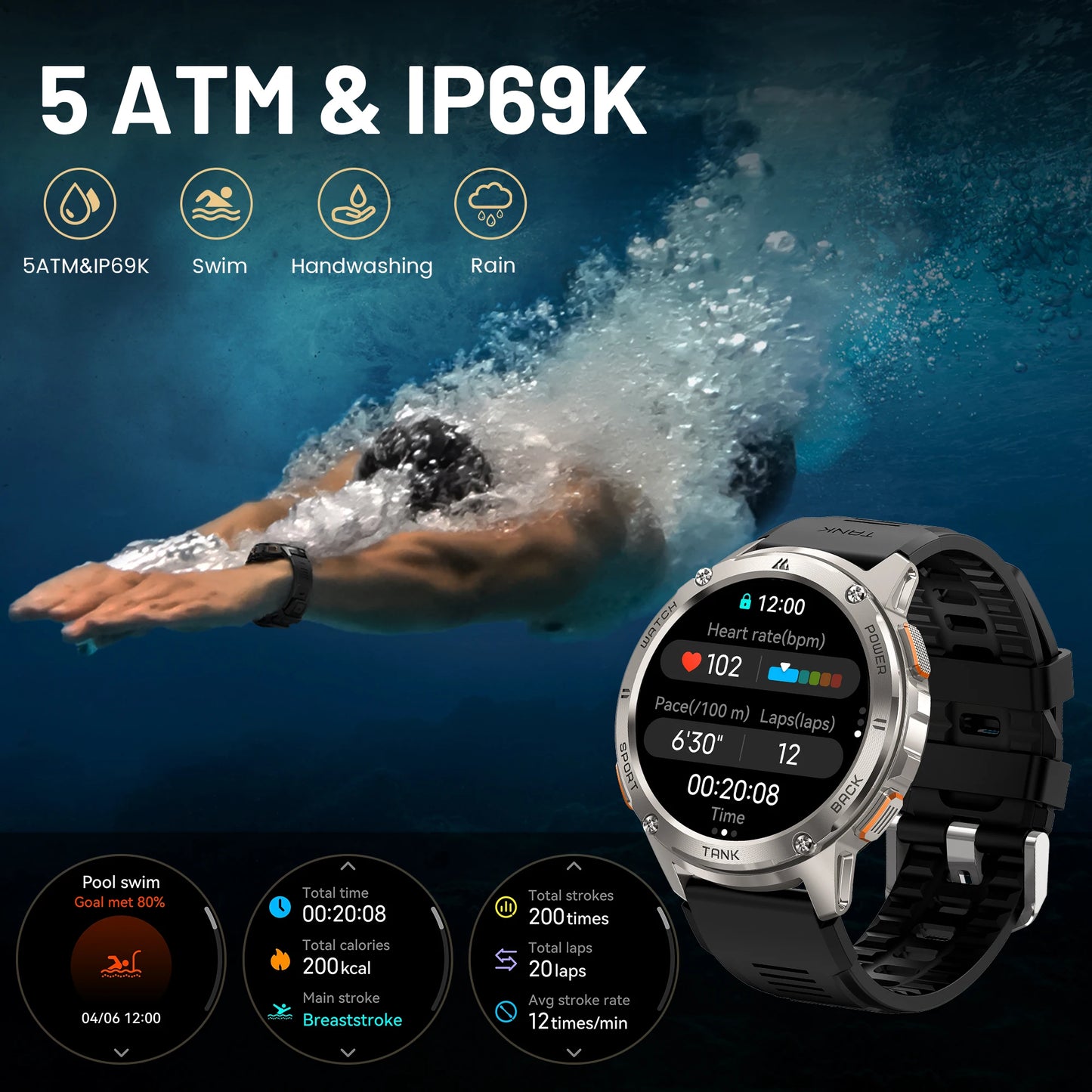 2024 NEW KOSPET TANK T3 Smartwatches For Men Military Smart Watches Women Rugged AOD AMOLED Fitness Waterproof Electronic Watch