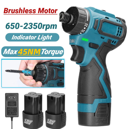 18V Brushless Lithium Electric Screwdriver Torque Adjustable 2 Speed Control Modes Repairing Tool Kit Electric Screw Driver