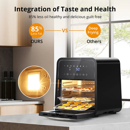 12L Air Fryer Toaster Oven 2000W Large visual window 8 Dishwasher Safe Accessories Included