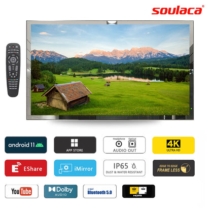 Soulaca 43 inches Smart Android11.0 Mirror 4K LED TV Big Screen Bathroom IP65 Waterproof Built-in WiFi Bluetooth SPA for US/EU