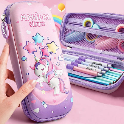 3D Unicorn cute pencil box School student stationery box Children pencil storage box Three layer large capacity pencil case gift