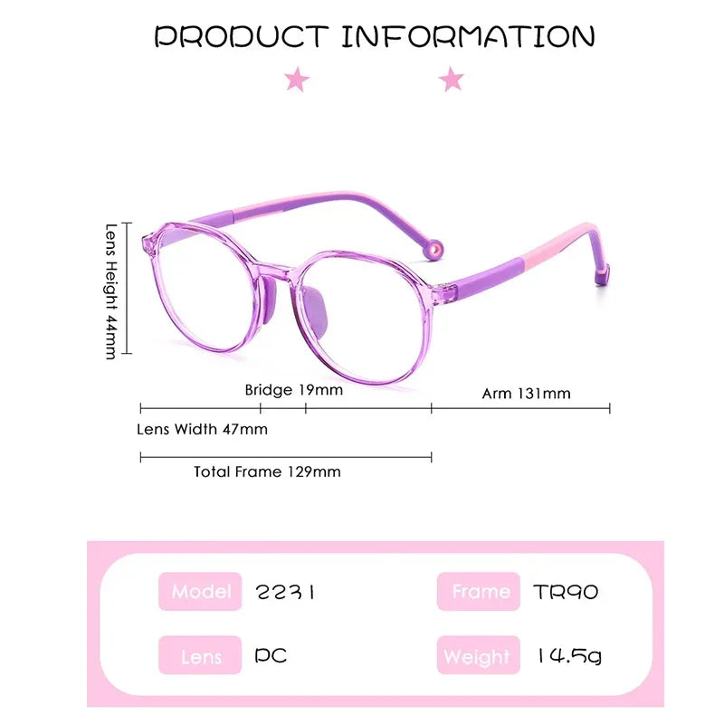 Anti Blue Light Glasses for Kids TR90 Round Optical Medical Glasses Frames Children Computer Eyeglasses