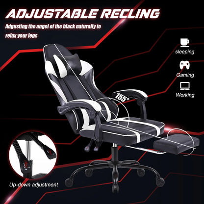 Ergonomic Gaming Chair with Footrest, High-Back Video Game Chair Computer Chair, Office Chair with Headrest and Lumbar, PU Leath