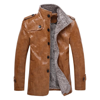 Autumn/winter Men's Fleece-lined Leather Jacket Medium-length Casual Korean Style Motorcycle Pu Leather Jacket Thickened