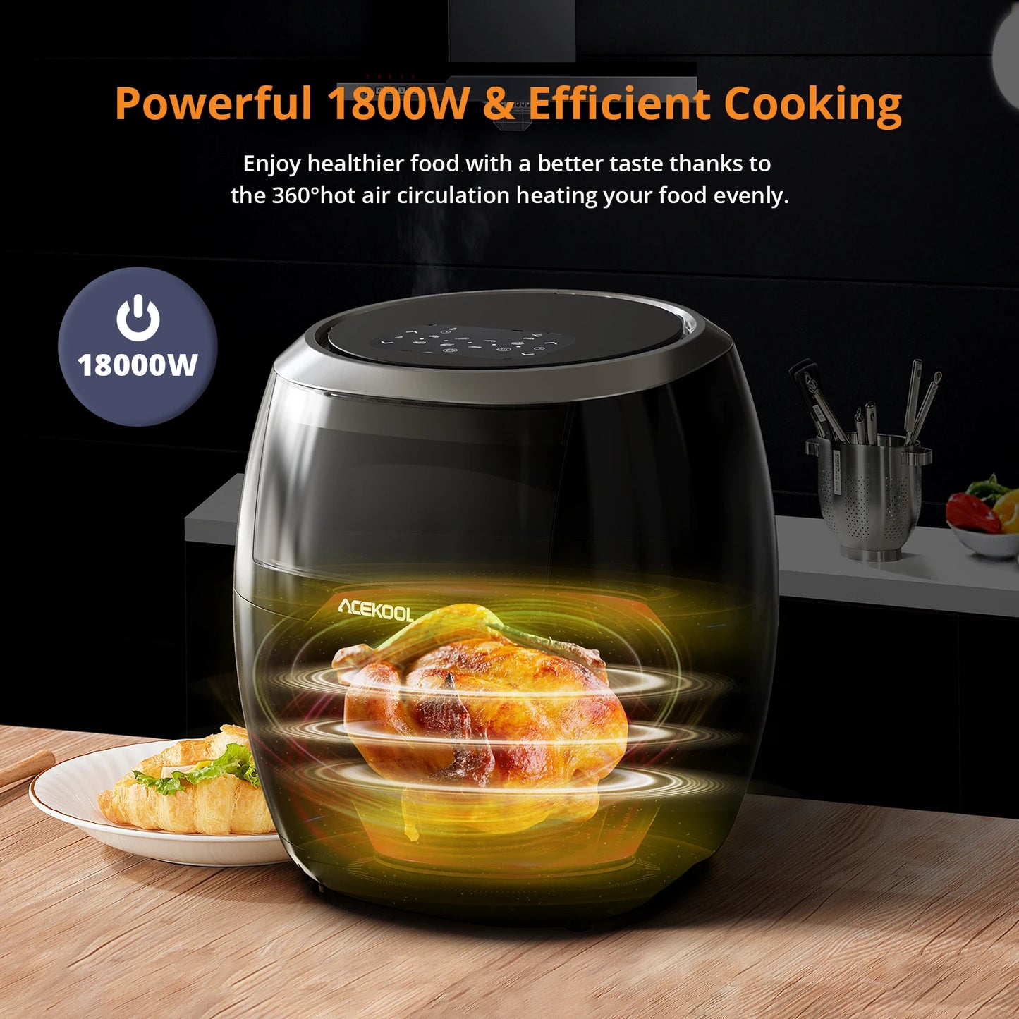 Air Fryer, 8 QT Airfryer Oven with Viewing Window Oilless Cooker with Digital Display 8 Cooking Presets Dishwasher Safe black