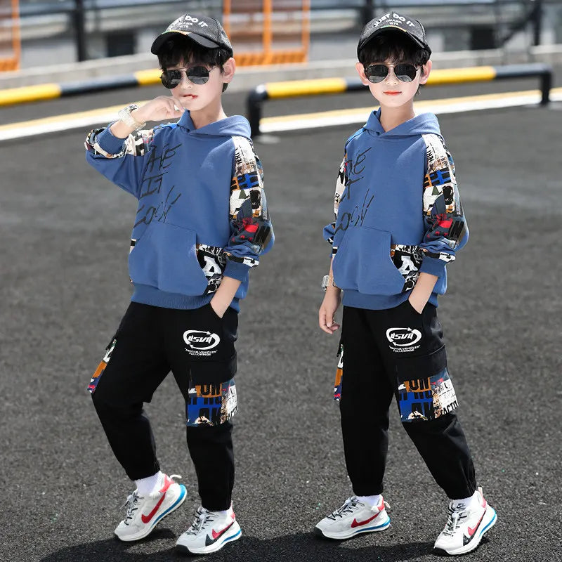 2023 New Boys Autumn Clothing Suit Teenage Boys Clothes Cartoon 4-14 Years Boys Tracksuit Set Children Hooded Coat and Pants