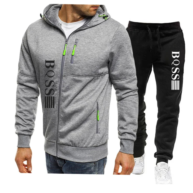 Mens Tracksuit Wear Zipper Hoodies+Sweatpants 2 Piece Set 2024 New Fashion High Quality Autumn Winter Daily Casual Jogging Suit