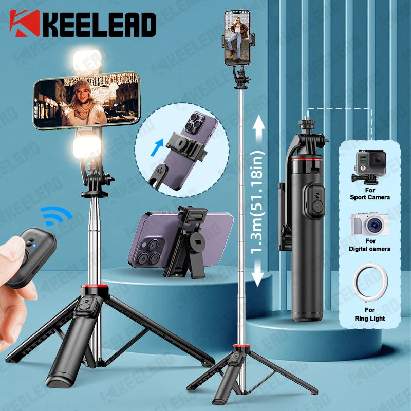 Selfie Stick Tripod 360 Rotation Over Look,Portable Stand with Wireless Remote,for Lights Digital Cameras gopro,for Smartphone