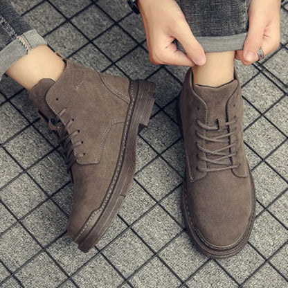 autumn winter New warm men shoes Retro mid top casual workwear boots Fashion comfort breathable shoe Light trendy male boot