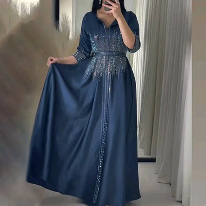 Middle East Ramadan Moroccan Muslim Forged Face Dress Arab Dubai Dress Luxury Fashion Hot Diamond Evening Robe