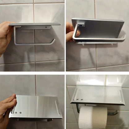 Aluminum Alloy Toilet Paper Holder Shelf With Tray Bathroom Accessories Kitchen Wall Hanging Punch-Free Toilet Paper Roll Holder