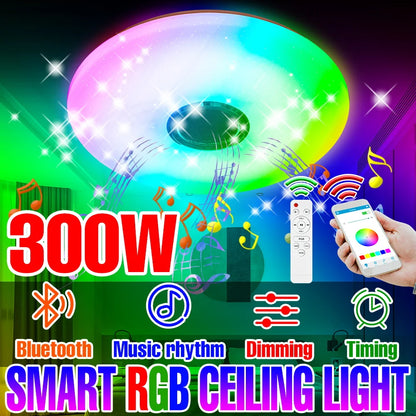 LED Ceiling Light RGB Smart Lamp APP Remote Control Bluetooth Speaker Music LED Lamp For Home Living Room Decoration Chandeliers