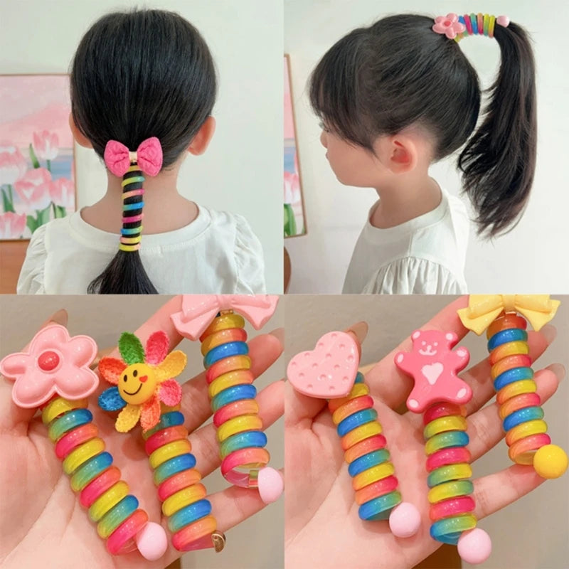 Children Dopamine Girls Jelly Color Ponytail Elastic Hair Bands Rubber Tie Bundle Scrunchies Telephone Wire Kids Accessories