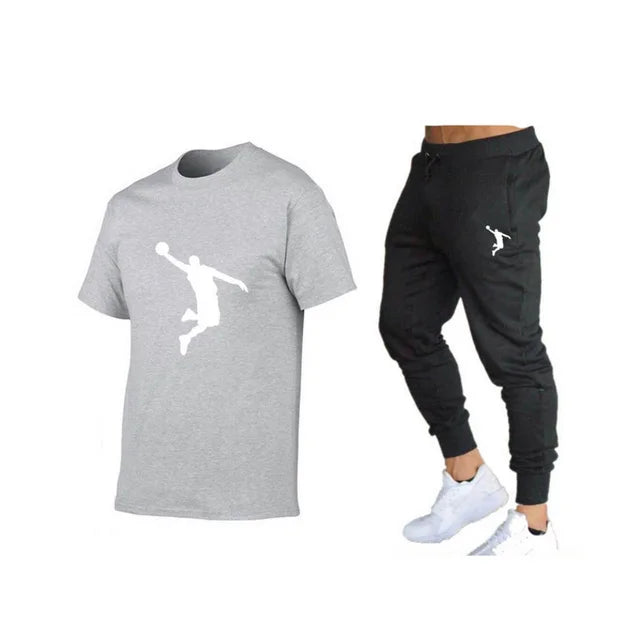 Casual Brand Men's Fitness Jogger T-Shirt and Pants Set Hip Hop Style Summer Tracksuit for Hip Hop Fashion Lovers