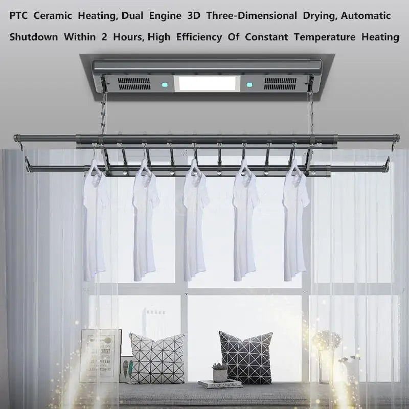 Electric Ceiling Lifting Clothes Drying Rack with Lights Automatic Dryer with Remote Controls Disinfection Heating And Drying