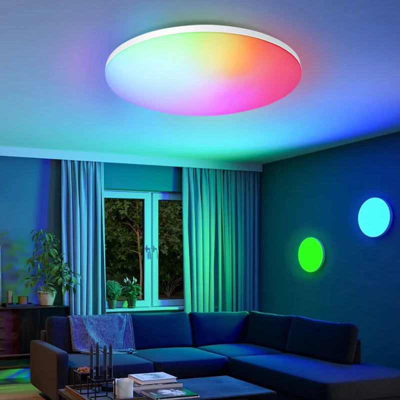 54W Lustre Smart APP Bluetooth RGB Ceiling Lamp LED Round 220V Remote Control Home Decor Ambient Light Bedroom Living Room Party