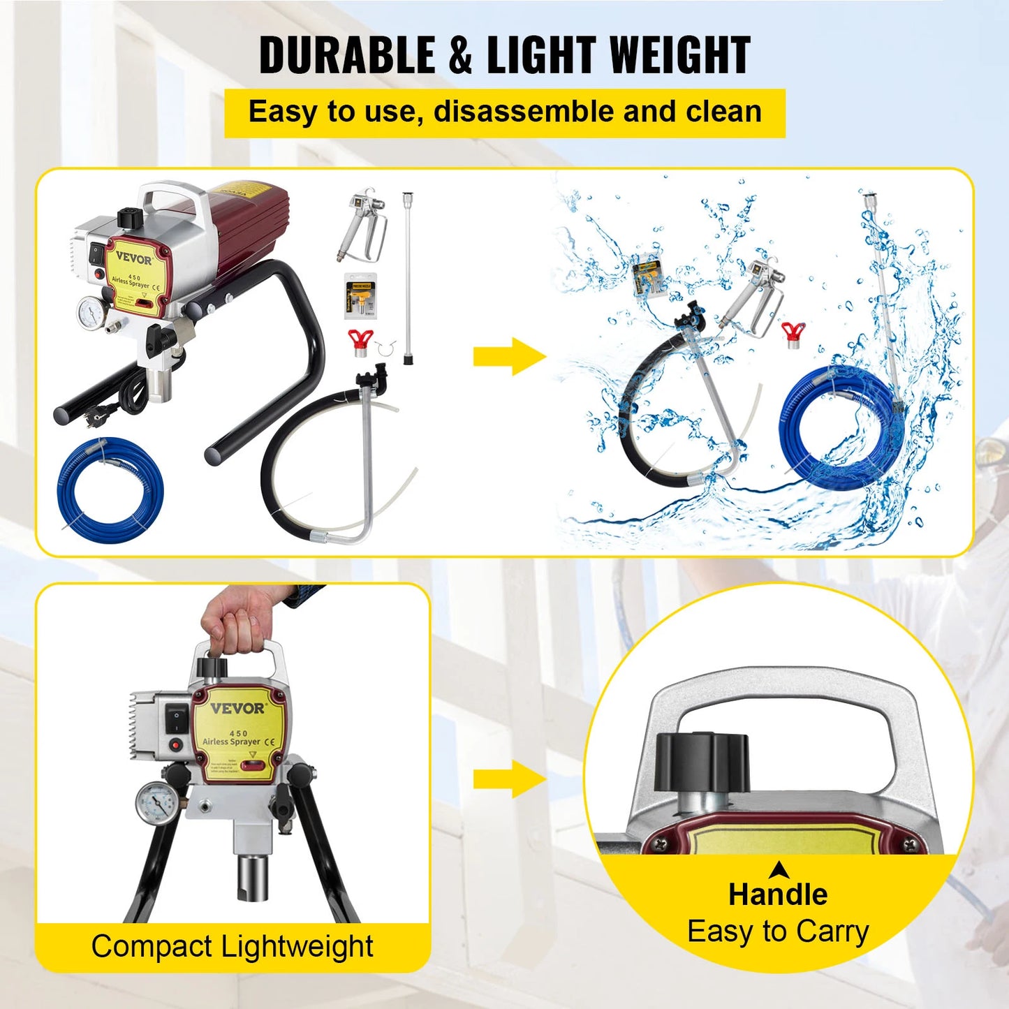 VEVOR High Pressure Airless Wall Paint Sprayer Spraying Machine Professional Spray Gun 2.2 L/Min for Ceiling Floor Wall Spraying