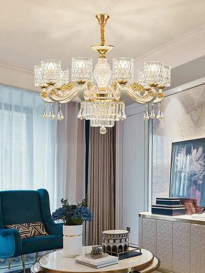 European Style Living Room Ceiling Chandelier Light Luxury Atmospheric Crystal Pendant Lamp Whole House Package Home Decor Lustr