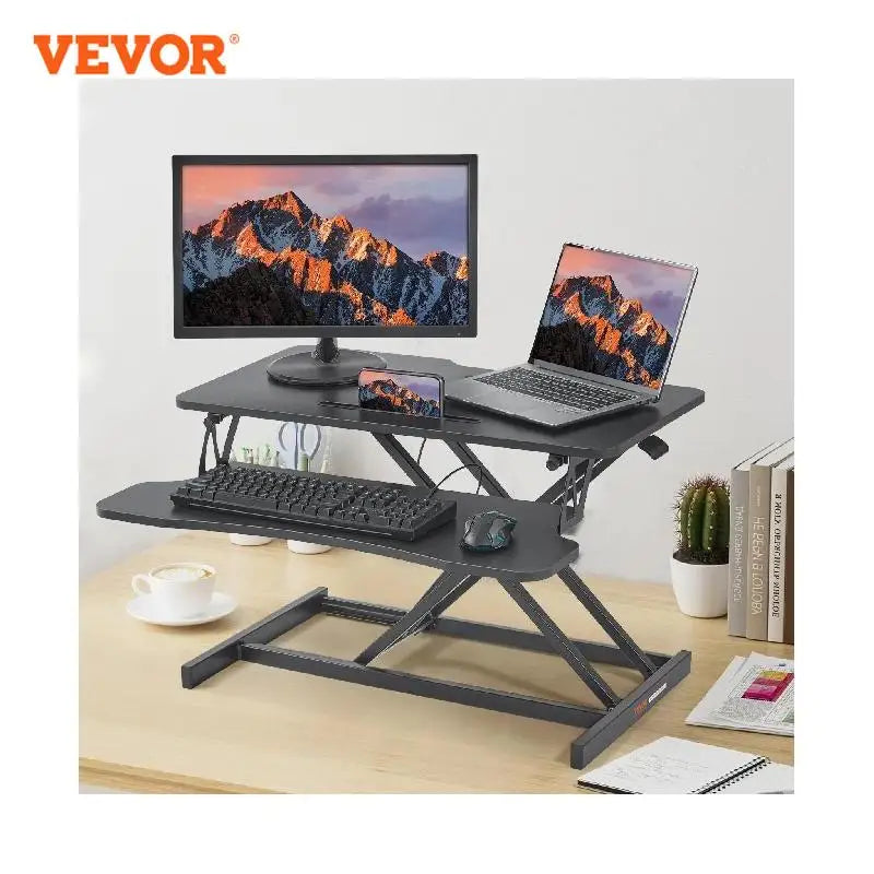 VEVOR Double-Layer Standing Desk Converter 31.5" x 15.7" Height Adjustable Standing Desk Sit to Stand Converter Stand Up Desk