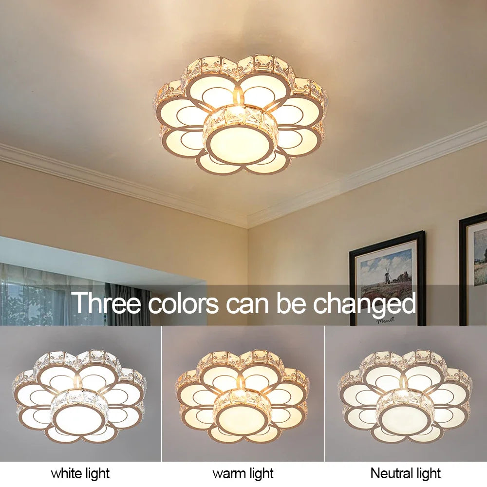 Modern Led Crystal Ceiling Lamp Flower Gold Kitchen Ceiling Chandelier Lights Aisle Corridor Stairs Plafonnier Lustre Luminaires