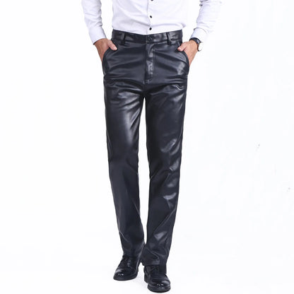 New winter motorcycle pants simple warm large pockets thickened PU leather pants men's windproof  pantalones de cuero 가죽바지  남성바지