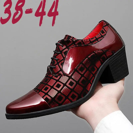 Italian Men Formal Shoes High Heels Pointed Toe Wedding Party Shoe Luxury Shiny Business Work Shoes British Style Leather Shoes