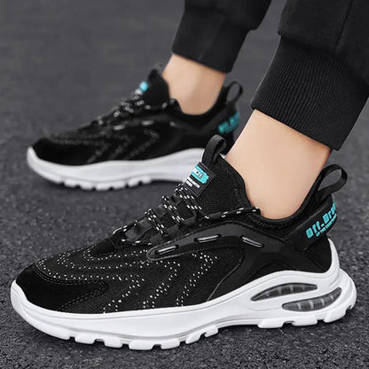 Flying woven mesh sports shoes men 2024 new low-top lace-up running shoes soft bottom air cushion trendy shoes men