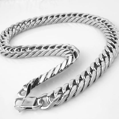 10/12/14/17mm wide Heavy Polished 316L Stainless Steel Curb Cuban Chain Necklace for Men Boys Waterproof Jewelry Gift