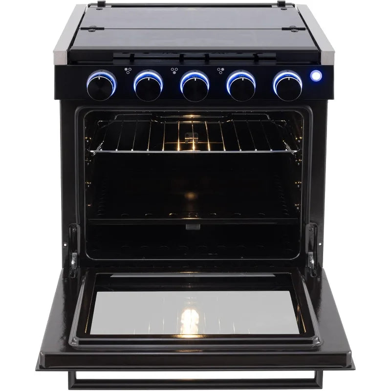 RecPro RV Stove | Gas Range 21" Tall | 3 Burner | 1.8 Cu. Ft 7100 BTU Optional Vented Range Hood Black or Silver Color Options