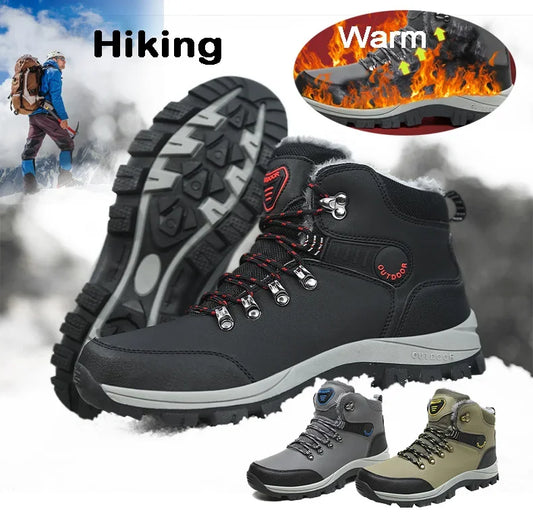 Vanmie Winter Boots Men Plush Warm Snow Boots for Men Outdoor Warm Booties Men Mid-calf Waterproof Hiking Shoes