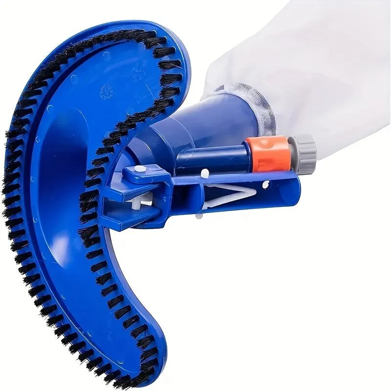 Portable Pond Vacuum Jet Underwater Cleaner with Brush Bag Blue Crescent Shaped Professional Cleaning Tool for Swimming Pools