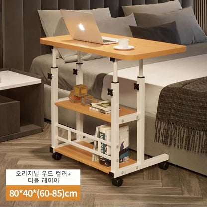 80x40 Mobile Bedside Table with Adjustable Height Household Lifting Computer Desk Simple Double Layer Small Office Desk