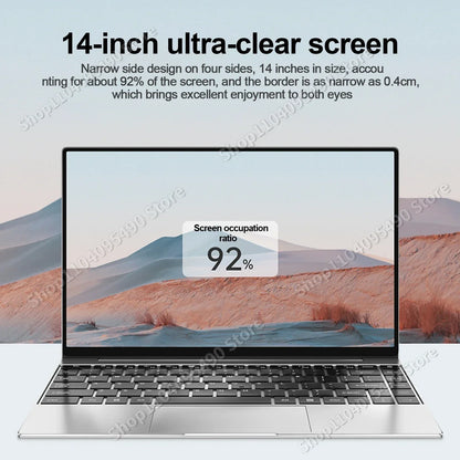 Ultra Slim Laptop 14.1" 16GB RAM 2TB SSD Intel N3700 Notebook Gamer 1920*1080 Display Office Study Computer PC Windows 11 Pro