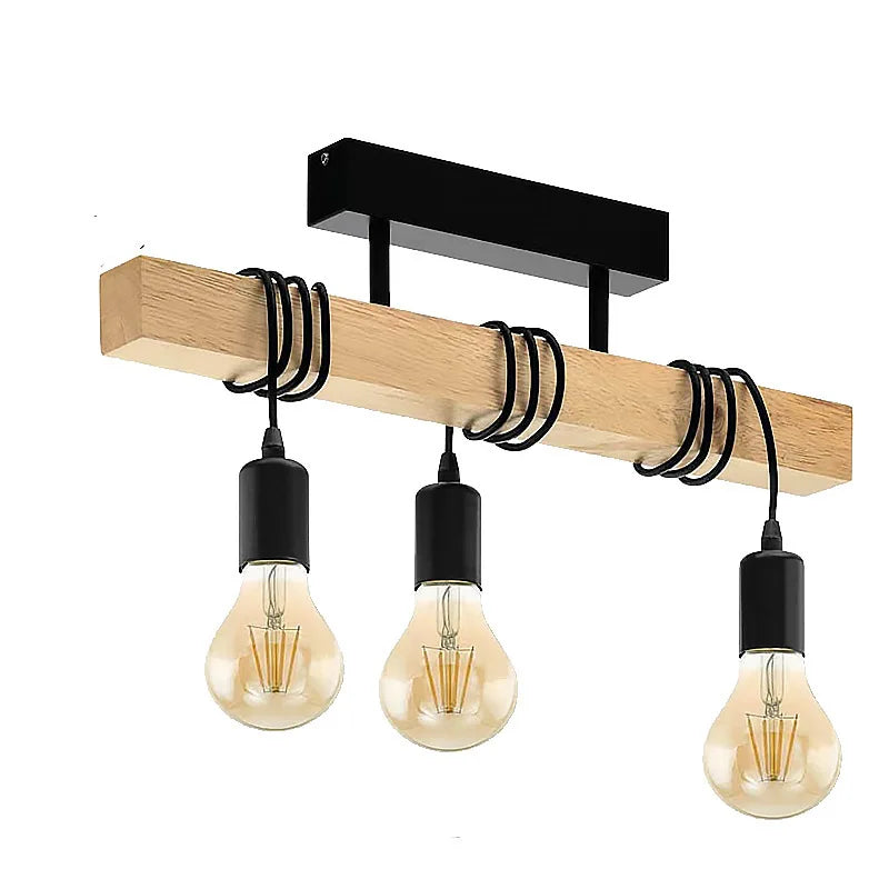 Vintage Iron Wooden E27 LED Pendant Lamps Nordic Industrial Hanglamp Plafonniers Fixture Restaurant Dining Room Bar Drop Lights