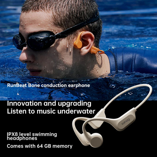 Sanag B60 Wireless Earphones True Bone Conduction Technology Bluetooth Headphones with 64GB Memory MP3 Music Playback for Swimming and Cycling