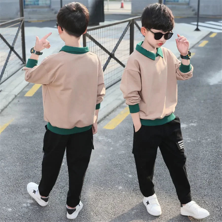 2023 spring Autumn Long Sleeve  Boys Tracksuit Casual Letters Children Clothes Sweater+Trousers 2Pcs Suit Kid Set 3-14 Year