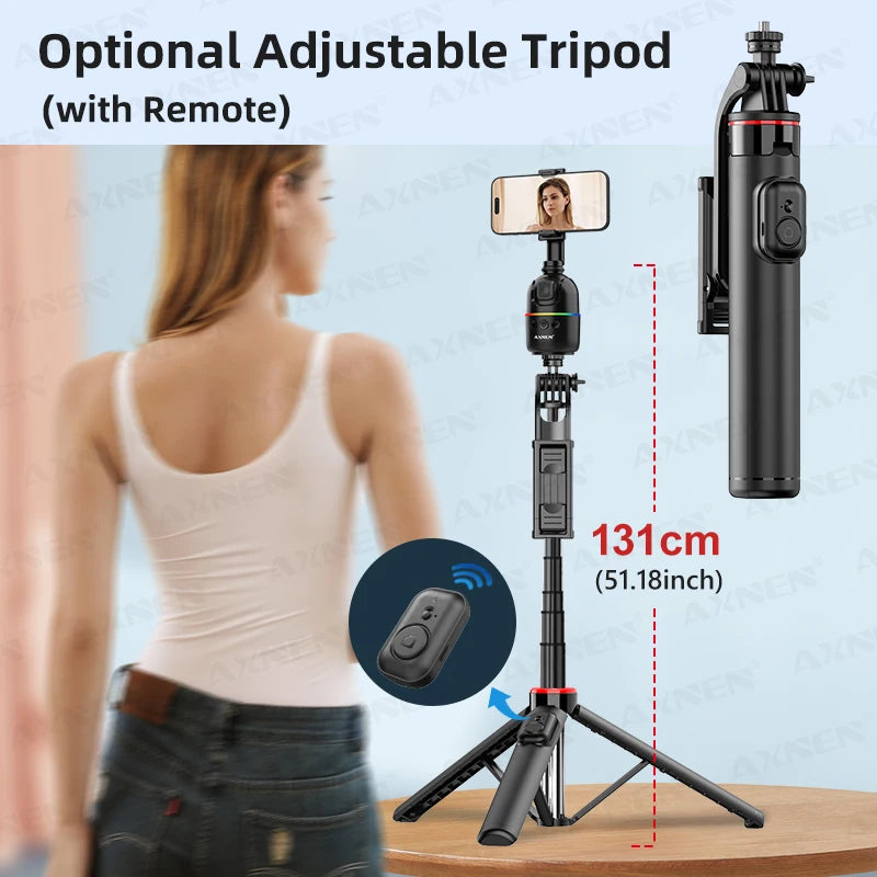 AI Face Tracking Gimbal Mobile Phone Stabilizer, 360 Auto Rotate Selfie Stand for Iphone 15 Pro Max Android, Optional Tripod