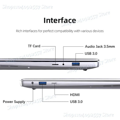 14.1" Ultra Slim Laptop 16GB RAM 2TB SSD Intel N3700 Notebook Gamer 1920*1080 Display Office Study Computer PC Windows 11 Pro